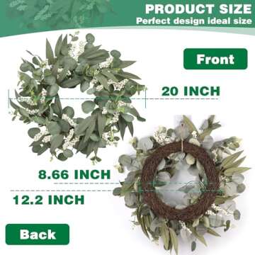 20 Inch Wreaths for Front Door, Spring Summer Wreaths for Front Door Outside All Season,Window,Weddi...