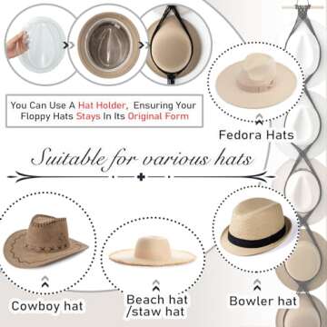 Yulejo Macrame Hat Hangers Boho Hat Rack Cowboy Hat Hanger Back of Door Hat Organizer (Black,Five Hats Style)