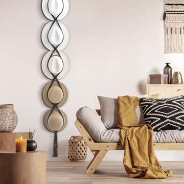 Yulejo Macrame Hat Hangers Boho Hat Rack Cowboy Hat Hanger Back of Door Hat Organizer (Black,Five Hats Style)