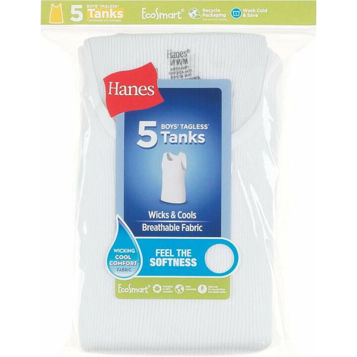 Hanes Boys' Ecosmart Cotton Tank Undershirt 5-Pack