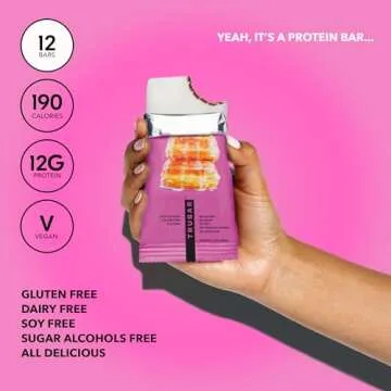 TRUBAR Vegan Protein Bar, Daydreaming About Donuts, Gluten Free, Plant Based Protein, Dairy Free, Non GMO, Soy Free, No Sugar Alcohols, 12G Protein, 12G Fiber, 23G Carb, On the Go Snack Bars, 12 CT