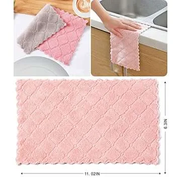 Microfiber Kitchen Washcloths, Super Absorbent Coral Velvet Dishtowels, Premium Table Cleaning Cloths, Non-Stick Oil Quick Dry Dish Towels, Soft Tea Towels, 10 Pack