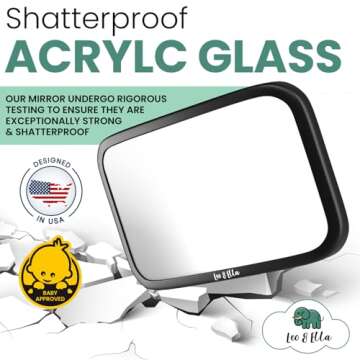 Leo and Ella - Baby Car Mirror | Extra Large Ultra Clear Infant View | Crash Tested Shatterproof Design w/360° Adjustable Mount | Premium Car Seat Mirror for Baby Rear Facing | Certified Crash Tested