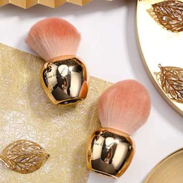 Oneleaf Kabuki Makeup Brushes Premium Synthetic Flat Foundation Kabuki Makeup 2 Pcs Brush Set, Golde...