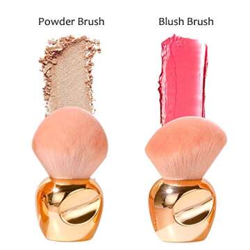Oneleaf Kabuki Makeup Brushes Premium Synthetic Flat Foundation Kabuki Makeup 2 Pcs Brush Set, Golden(Round）