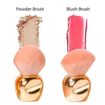 Oneleaf Kabuki Makeup Brushes Premium Synthetic Flat Foundation Kabuki Makeup 2 Pcs Brush Set, Golden(Round）