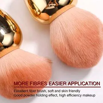 Oneleaf Kabuki Makeup Brushes Premium Synthetic Flat Foundation Kabuki Makeup 2 Pcs Brush Set, Golden(Round）