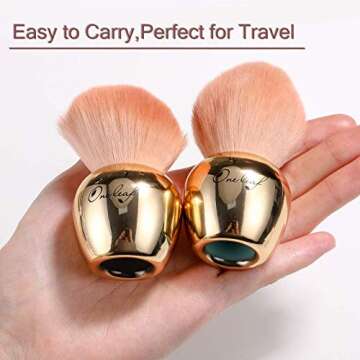 Oneleaf Kabuki Makeup Brushes Premium Synthetic Flat Foundation Kabuki Makeup 2 Pcs Brush Set, Golden(Round）