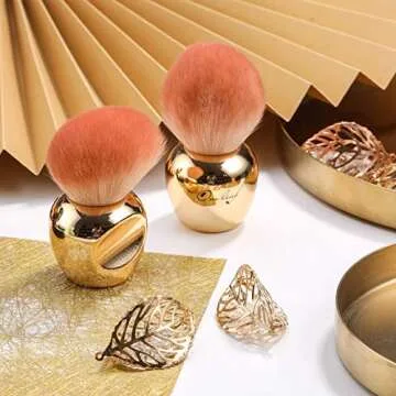 Oneleaf Kabuki Makeup Brushes Premium Synthetic Flat Foundation Kabuki Makeup 2 Pcs Brush Set, Golden(Round）