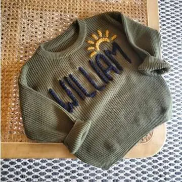 Personalized Baby Sweater, Hand Embroidered Knit Name Sweater for Kids,Custom Knit Infant Jumper, Personalized Baby Gifts, Custom Baby Christmas Sweater, Chunky Baby Oversized Sweater