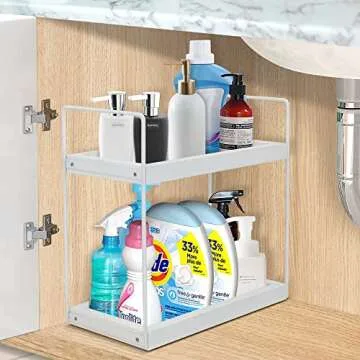 Coffee Bar Accessories and Organizer Countertop, Coffee Station Organizer 2 Tier Kitchen Counter Shelf Organizer,Coffee Condiment Storage,Cup Lid Holder Countertop Shelf for Bathroom,Kitchen,White