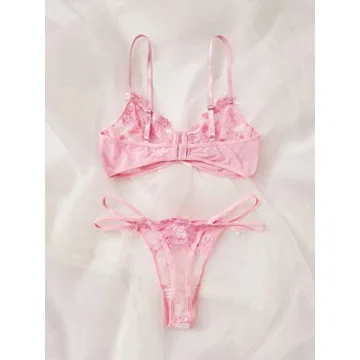 Verdusa Women's Floral Mesh Lingerie Set for Romance