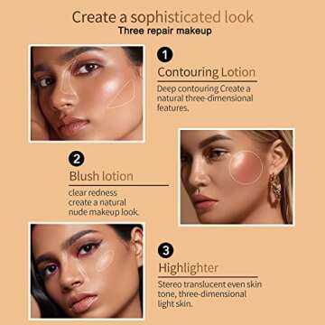 3pcs Liquid Contour Beauty Wand, Liquid Blusher Highlighter Contouring Stick Set With Cushion Applicator,Liquid Bronzer Stick Contour for Long Lasting Natural Shimmer Smooth Silky Cream Makeup