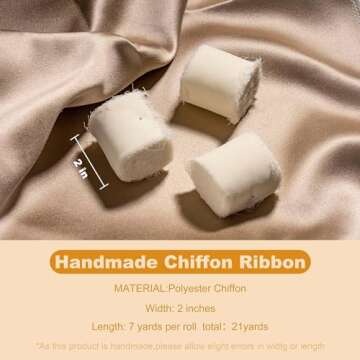 Chiffon Ribbon, 3 Rolls 21 Yards Cream White Handmade Fringe Chiffon Silk Ribbon 1.5" x 7Yd Ribbons ...