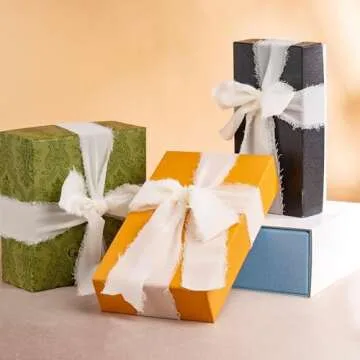 Chiffon Ribbon, 3 Rolls 21 Yards Cream White Handmade Fringe Chiffon Silk Ribbon 1.5" x 7Yd Ribbons Set for Wedding Invitations, Bridal Bouquets, Gifts Wrapping, DIY Crafts