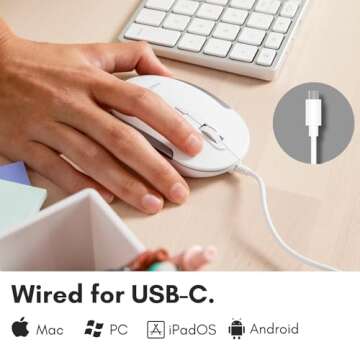 Macally Wired USB C Mouse for Mac & Windows - 3 Button & Scroll Wheel USB Type C Mouse - Comfortable...
