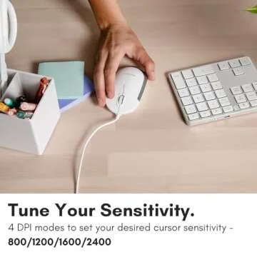 Macally Wired USB C Mouse for Mac & Windows - 3 Button & Scroll Wheel USB Type C Mouse - Comfortable Ambidextrous Design - Compact Wired Mouse with Optical Sensor & DPI Switch 800/1200/1600/2400