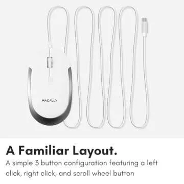 Macally Wired USB C Mouse for Mac & Windows - 3 Button & Scroll Wheel USB Type C Mouse - Comfortable Ambidextrous Design - Compact Wired Mouse with Optical Sensor & DPI Switch 800/1200/1600/2400