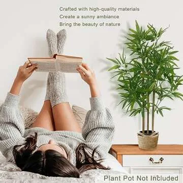 SOFTFLAME 3ft Bamboo Artificial Tree, Faux Bamboo Plant, Artificial Plant with 3 Trunks, Ideal for H...