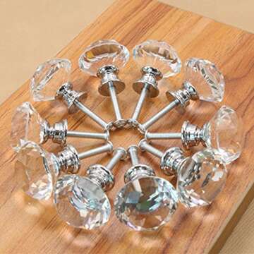 NORTHERN BROTHERS Cabinet Knobs - Dresser Knobs Crystal Knobs for Cabinets and Drawers 30mm- Diamond Glass Pull Handles Silver 10 Pack