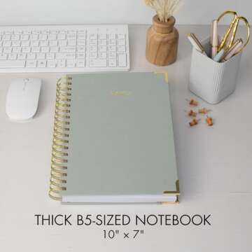 Aesthetic Thick Spiral Notebook Journal For Women in B5 Format - Modern Linen Hardcover College Ruled Note Book With 300 Lined Pages - Perfect For Writing And Staying Organized at Work or School