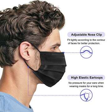 Black Disposable Face Masks, Pack of 50 Disposable Face Masks