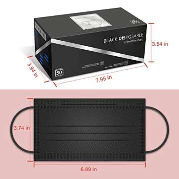 Black Disposable Face Masks, Pack of 50 Disposable Face Masks