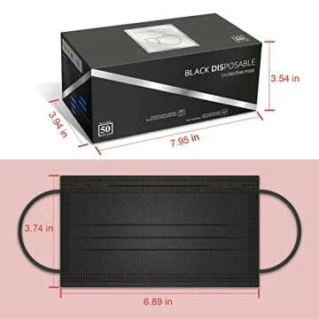 Black Disposable Face Masks, Pack of 50 Disposable Face Masks