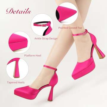 JENN ARDOR Women’s Chunky Platform High Block Heels Pointed Closed Toe Ankle Strap Comfortable Sex...