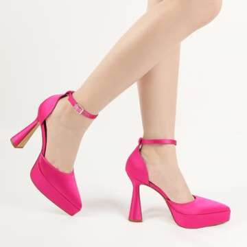 JENN ARDOR Women’s Chunky Platform High Block Heels Pointed Closed Toe Ankle Strap Comfortable Sexy Party Dress Wedding Pumps Shoes