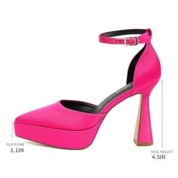 JENN ARDOR Women’s Chunky Platform High Block Heels Pointed Closed Toe Ankle Strap Comfortable Sexy Party Dress Wedding Pumps Shoes