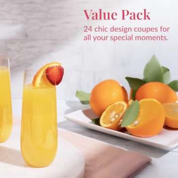 Prestee 24 Plastic Champagne Flutes - Heavy Duty Disposable Champagne Glasses for Parties - Clear Plastic Toasting Glasses, Plastic Mimosa Glasses for New Year’s Eve Party Supplies