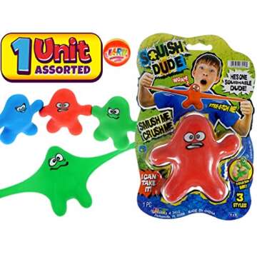 JA-RU Squish Dude Stretchy Sand Filled Man-Fidget Toy (1 Assorted) Stress Relief Sensory Toys for Kids and Adult. Party Favor Classroom Prizes. Therapy Toys. 3410-1p