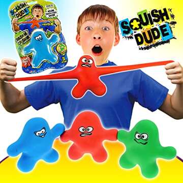 JA-RU Squish Dude Stretchy Sand Filled Man-Fidget Toy (1 Assorted) Stress Relief Sensory Toys for Kids and Adult. Party Favor Classroom Prizes. Therapy Toys. 3410-1p