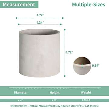 Mozing Cement Plant Pots Indoor - 4.8 inch Concrete Planter Pot for Planting - Modern Stone Clay Flower Pot with Drainage Hole for Garden, Home, Office Decor, Grey