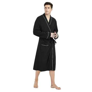 U2SKIIN Mens Cotton Robe - Lightweight and Comfortable Bathrobe in Black (S/M)