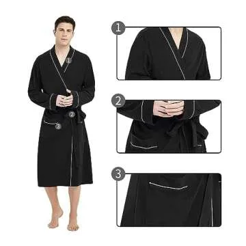 U2SKIIN Lightweight Cotton Bathrobe for Men - Cozy Comfort