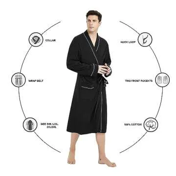 U2SKIIN Lightweight Cotton Bathrobe for Men - Cozy Comfort