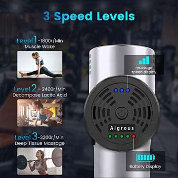 Aigrous A9 Massage Gun Deep Tissue Percussion Muscle Massager for Pain Relief, Handheld Electric Body Massager Sports Drill Portable Super Quiet Brushless Motor(Silver)