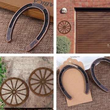 24 Pcs Western Theme Party Decorations，KSKSPE Birthday Table Centerpieces Mini Horseshoes Wagon Wheel Horse Rodeo Decor for Crafts Wedding Party Favor, Wild West Cowboy Western Party Decor