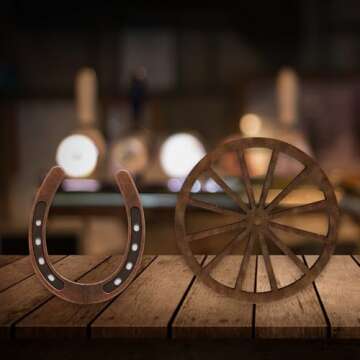 24 Pcs Western Theme Party Decorations，KSKSPE Birthday Table Centerpieces Mini Horseshoes Wagon Wheel Horse Rodeo Decor for Crafts Wedding Party Favor, Wild West Cowboy Western Party Decor