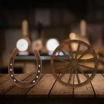 24 Pcs Western Theme Party Decorations，KSKSPE Birthday Table Centerpieces Mini Horseshoes Wagon Wheel Horse Rodeo Decor for Crafts Wedding Party Favor, Wild West Cowboy Western Party Decor