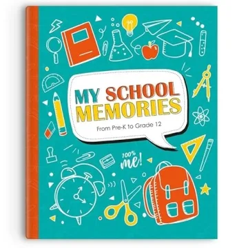 POMANGO School Memory Book | Keepsake Album from Pre-K to Grade 12 | 14 Pockets for Keepsakes