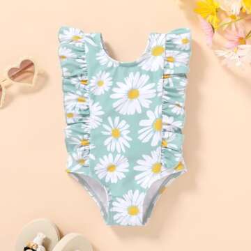 Newborn Baby Girl Ruffle Swimsuit Infant Toddler One Piece Floral Bikini Beach Bathing Swimwear Set(...
