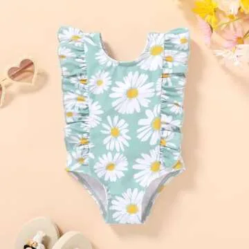 Adorable Newborn Baby Girl Ruffle Swimsuit - One Piece Floral Swimwear Set
