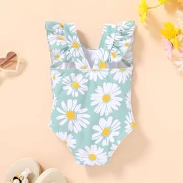 Newborn Baby Girl Ruffle Swimsuit Infant Toddler One Piece Floral Bikini Beach Bathing Swimwear Set(W2 Green,6-12 Months)