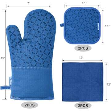 KEGOUU Oven Mitts and Pot Holders 6pcs Set, Kitchen Oven Glove High Heat Resistant 500 Degree Extra ...