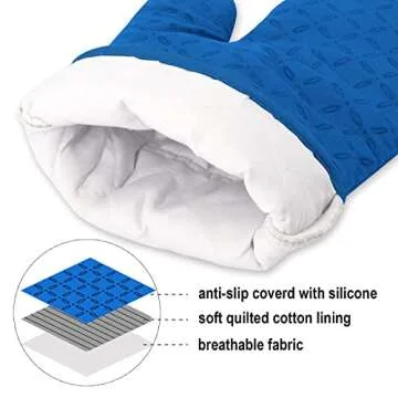 KEGOUU Oven Mitts and Pot Holders 6pcs Set, Kitchen Oven Glove High Heat Resistant 500 Degree Extra Long Oven Mitts and Potholder with Non-Slip Silicone Surface for Cooking (Royal Blue)