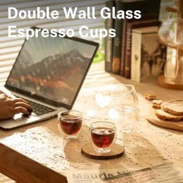 Sweese Espresso Cups Set of 4, Double Walled Glass Coffee Cups 4 Ounce, Insulated Espresso Shot Glass Cups for Espresso Accessories, Clear Glass Espresso Cups Suit for Espresso Machine