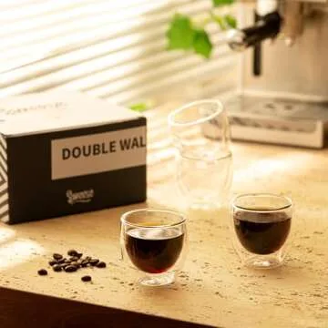 Sweese Espresso Cups Set of 4, Double Walled Glass Coffee Cups 4 Ounce, Insulated Espresso Shot Glass Cups for Espresso Accessories, Clear Glass Espresso Cups Suit for Espresso Machine